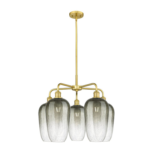Innovations Brookhaven Flute 26in 5-Light Chandelier | Industrial Satin Gold Steel and Slate Glass | Dining Room & Living Room | Model 516-5CR-SG-G484-7SL