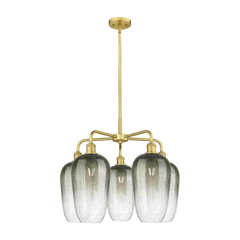 Innovations Brookhaven Flute 26in 5-Light Chandelier | Industrial Satin Gold Steel and Slate Glass | Dining Room & Living Room | Model 516-5CR-SG-G484-7SL