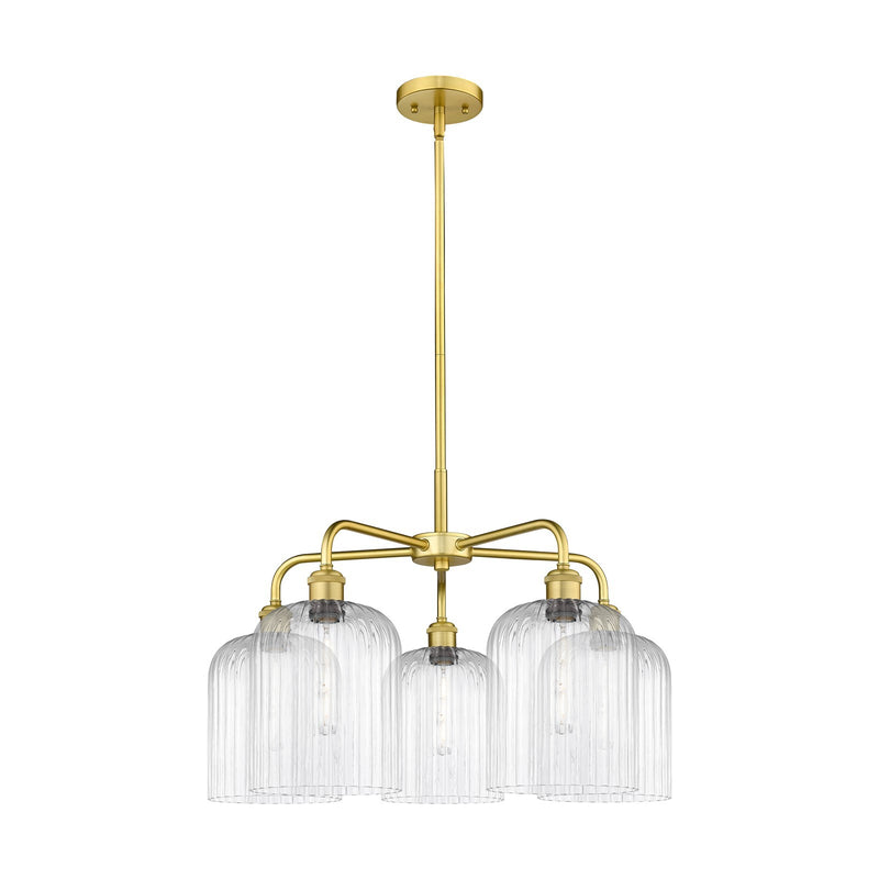 Innovations Bridal Veil 23in 5-Light Chandelier | Art Nouveau Satin Gold Steel and Clear Ribbed Glass | Dining Room & Living | Model 516-5CR-SG-G559-8CL