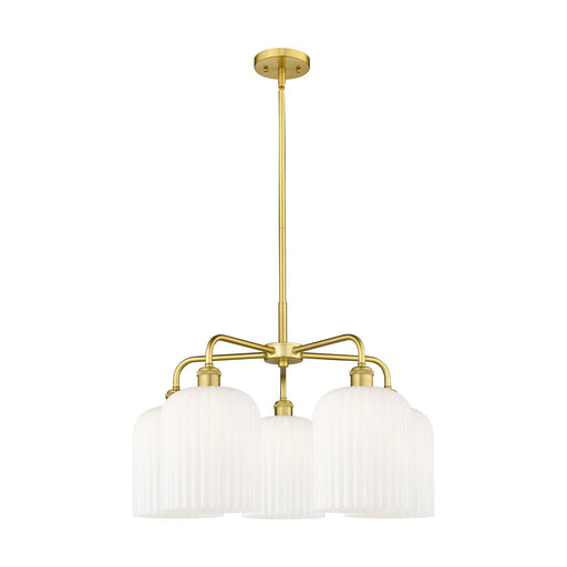 Innovations Bridal Veil 23in 5-Light Chandelier | Art Nouveau Satin Gold and Gloss White Ribbed Glass | Dining Room & Living | Model 516-5CR-SG-G559-8GWH