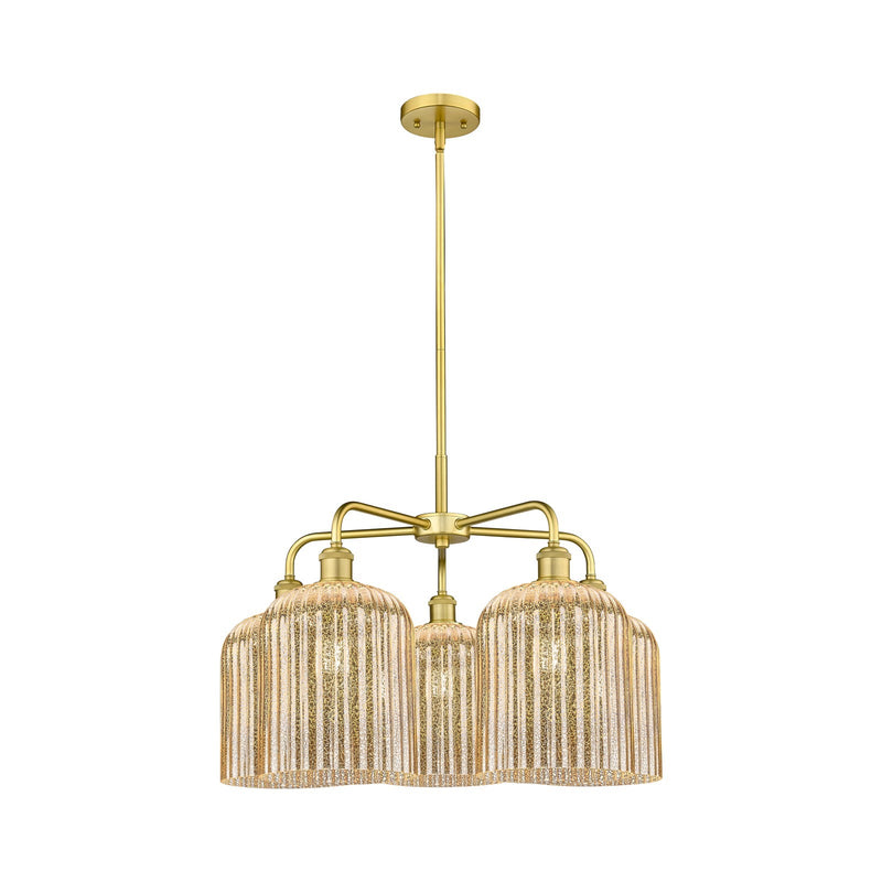 Innovations Bridal Veil 23in 5-Light Chandelier | Art Nouveau Satin Gold and Mercury Ribbed Glass | Dining Room & Living Room | Model 516-5CR-SG-G559-8ME