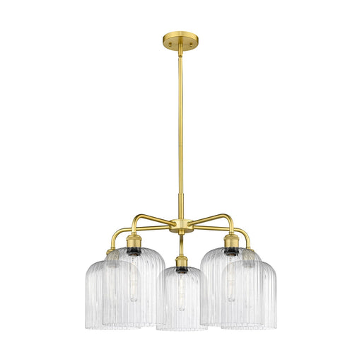 Innovations Bridal Veil 23in 5-Light Chandelier | Art Nouveau Satin Gold Steel and Seedy Ribbed Glass | Dining Room & Foyer | Model 516-5CR-SG-G559-8SDY