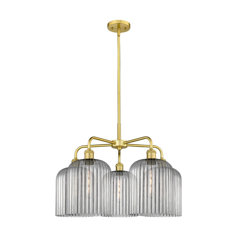 Innovations Bridal Veil 23in 5-Light Chandelier | Art Nouveau Satin Gold Steel and Light Smoke Ribbed Glass | Dining Room & | Model 516-5CR-SG-G559-8SM