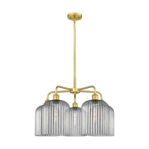 Innovations Bridal Veil 23in 5-Light Chandelier | Art Nouveau Satin Gold Steel and Light Smoke Ribbed Glass | Dining Room & | Model 516-5CR-SG-G559-8SM