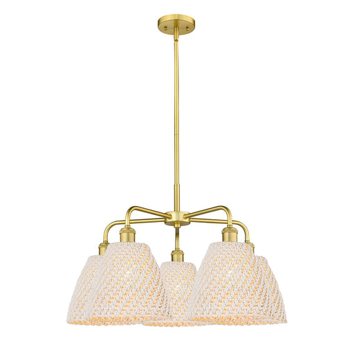 Innovations Bristol Natural 28in 5-Light Chandelier | Industrial Satin Gold Steel and Natural Fiber | Kitchen Island & Dining | Model 516-5CR-SG-NBD-9-NAT