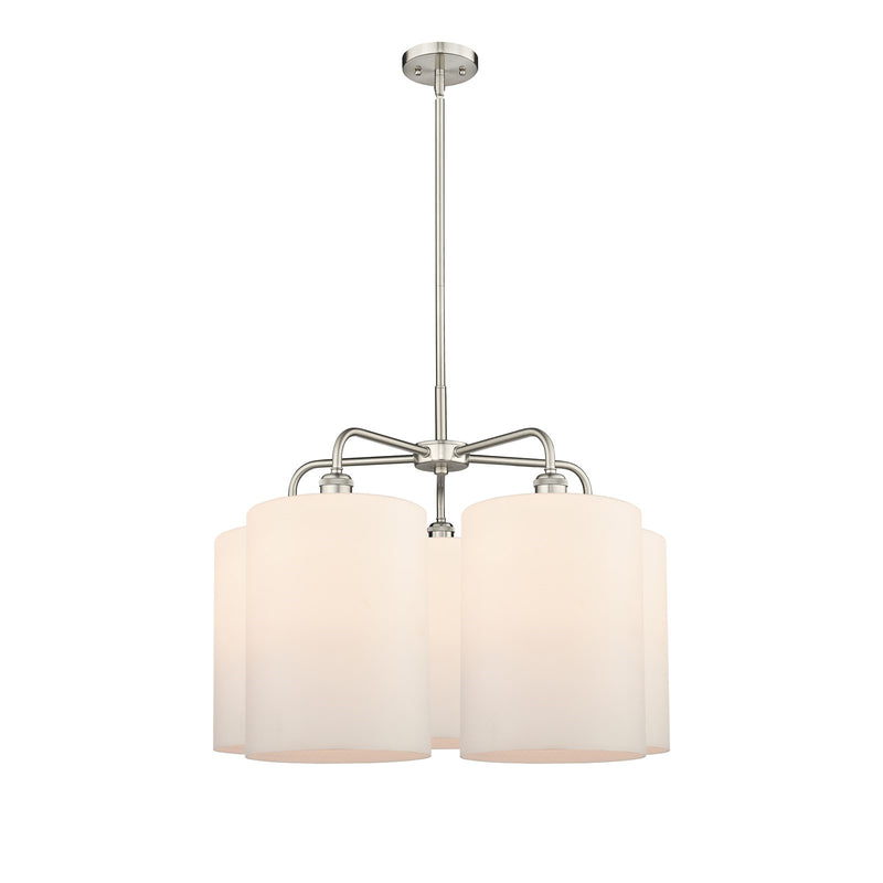 Innovations Cobbleskill 28in 5-Light Chandelier | Industrial Satin Nickel Steel and Matte White Glass | Dining Room & Living | Model 516-5CR-SN-G111-L