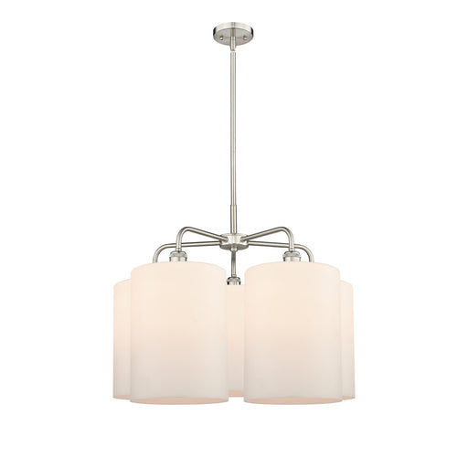Innovations Cobbleskill 28in 5-Light Chandelier | Industrial Satin Nickel Steel and Matte White Glass | Dining Room & Living | Model 516-5CR-SN-G111-L