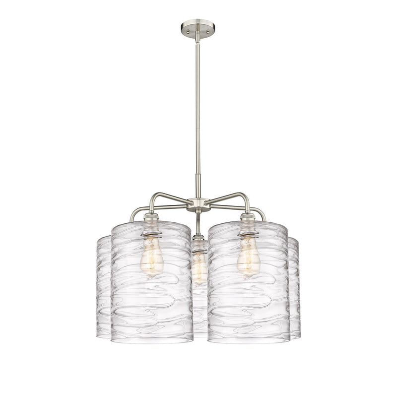 Innovations Cobbleskill 28in 5-Light Chandelier | Industrial Satin Nickel and Deco Swirl Glass | Dining Room & Living Room | Model 516-5CR-SN-G1113-L