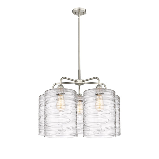 Innovations Cobbleskill 28in 5-Light Chandelier | Industrial Satin Nickel and Deco Swirl Glass | Dining Room & Living Room | Model 516-5CR-SN-G1113-L