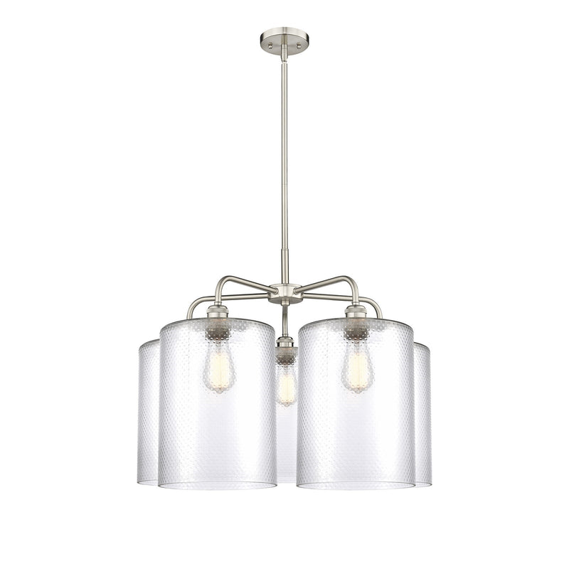 Innovations Cobbleskill 28in 5-Light Chandelier | Industrial Satin Nickel and Clear Glass | Dining Room & Living Room | 27.5 x | Model 516-5CR-SN-G112-L