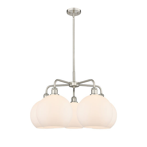Innovations Athens 28in 5-Light Chandelier | Industrial Satin Nickel and Matte White Glass | Dining Room & Living Room | 28 x | Model 516-5CR-SN-G121-10