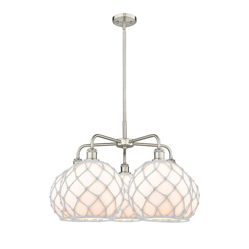 Innovations Farmhouse Rope 29in 5-Light Chandelier | Industrial Satin Nickel Steel and White Glass with Rope | Dining Room & | Model 516-5CR-SN-G121-10RW