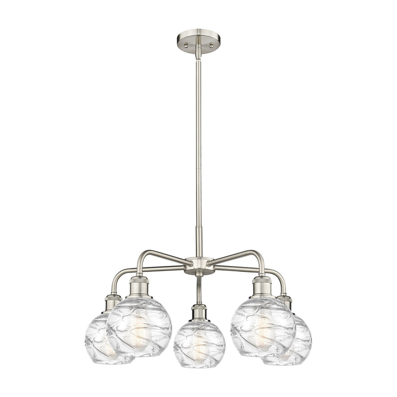 Innovations Athens Deco Swirl 24in 5-Light Chandelier | Industrial Satin Nickel Steel and Clear Glass | Kitchen Island & | Model 516-5CR-SN-G1213-6CL