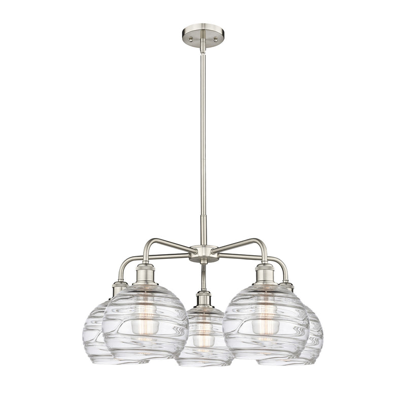 Innovations Athens Deco Swirl 27in 5-Light Chandelier | Industrial Satin Nickel Steel and Clear Deco Swirl Glass | Kitchen | Model 516-5CR-SN-G1213-8CL