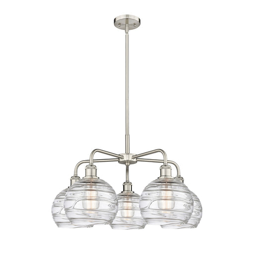 Innovations Athens Deco Swirl 27in 5-Light Chandelier | Industrial Satin Nickel Steel and Clear Deco Swirl Glass | Kitchen | Model 516-5CR-SN-G1213-8CL