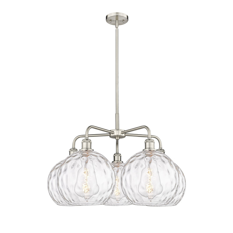 Innovations Athens Water Glass 28in 5-Light Chandelier | Industrial Satin Nickel Steel and Clear Water Glass | Kitchen Island | Model 516-5CR-SN-G1215-10