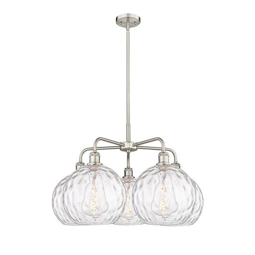 Innovations Athens Water Glass 28in 5-Light Chandelier | Industrial Satin Nickel Steel and Clear Water Glass | Kitchen Island | Model 516-5CR-SN-G1215-10