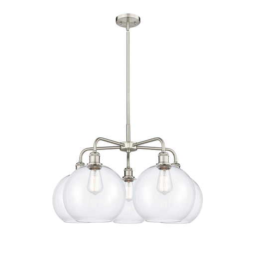 Innovations Athens 28in 5-Light Chandelier | Industrial Satin Nickel and Clear Glass | Dining Room & Living Room | 28 x 28 x | Model 516-5CR-SN-G122-10