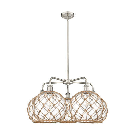 Innovations Farmhouse Rope 29in 5-Light Chandelier | Industrial Satin Nickel Steel and Clear Glass | Dining Room & Living | Model 516-5CR-SN-G122-10RB