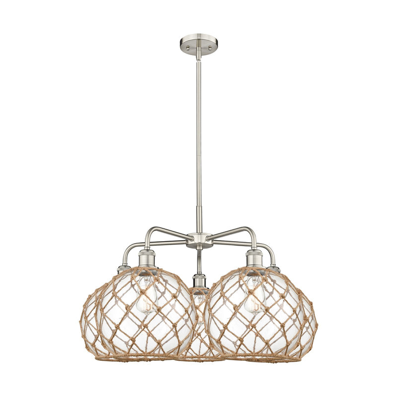 Innovations Farmhouse Rope 29in 5-Light Chandelier | Industrial Satin Nickel Steel and Clear Glass | Dining Room & Living | Model 516-5CR-SN-G122-10RB