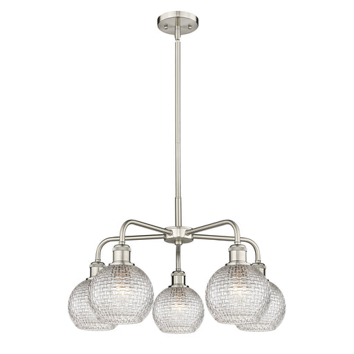Innovations Athens 24in 5-Light Chandelier | Modern Contempo Satin Nickel and Clear Basket Weave Glass | Dining Room & Living | Model 516-5CR-SN-G122C-6CL