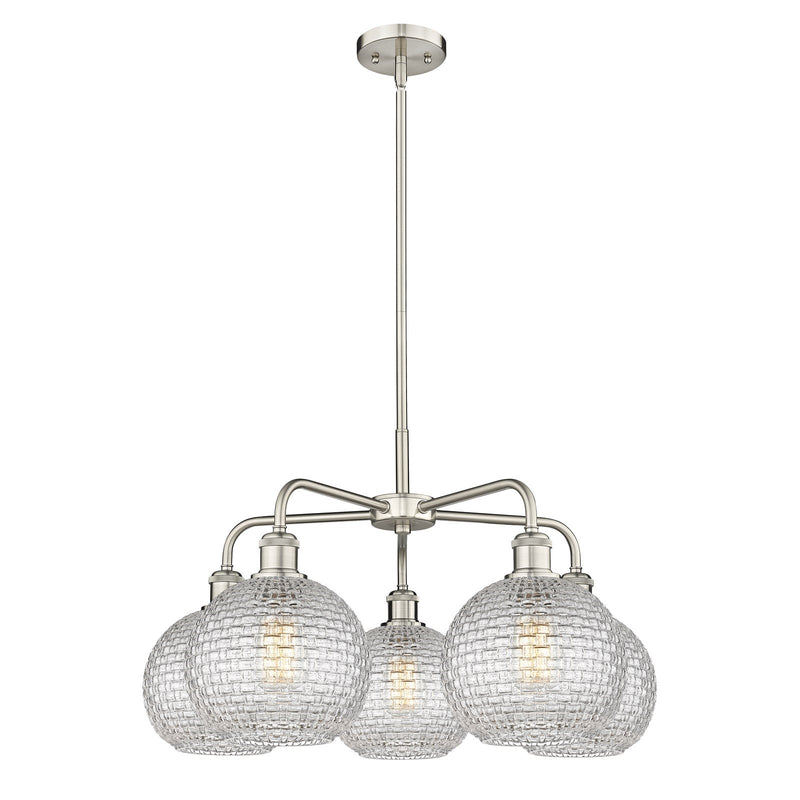 Innovations Athens 26in 5-Light Chandelier | Modern Farmhouse Satin Nickel Steel and Clear Basket Weave Glass | Dining Room & | Model 516-5CR-SN-G122C-8CL