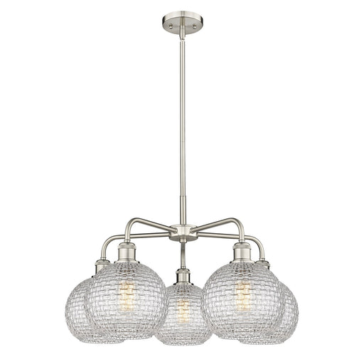 Innovations Athens 26in 5-Light Chandelier | Modern Farmhouse Satin Nickel Steel and Clear Basket Weave Glass | Dining Room & | Model 516-5CR-SN-G122C-8CL