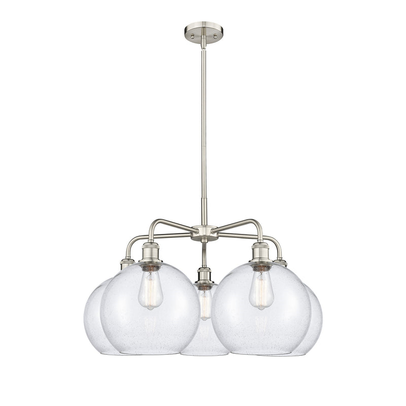 Innovations Athens 28in 5-Light Chandelier | Industrial Satin Nickel and Seedy Glass | Dining Room & Living Room | 28 x 28 x | Model 516-5CR-SN-G124-10