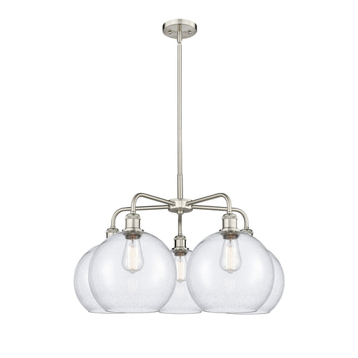 Innovations Athens 28in 5-Light Chandelier | Industrial Satin Nickel and Seedy Glass | Dining Room & Living Room | 28 x 28 x | Model 516-5CR-SN-G124-10