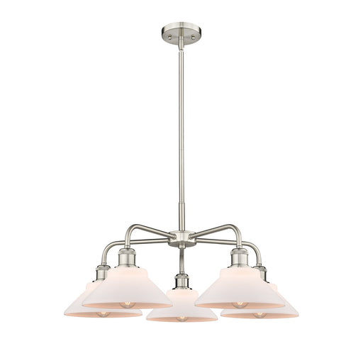 Innovations Orwell 26in 5-Light Chandelier | Industrial Satin Nickel and Matte White Glass | Kitchen Island & Dining Room | 26.38 | Model 516-5CR-SN-G131