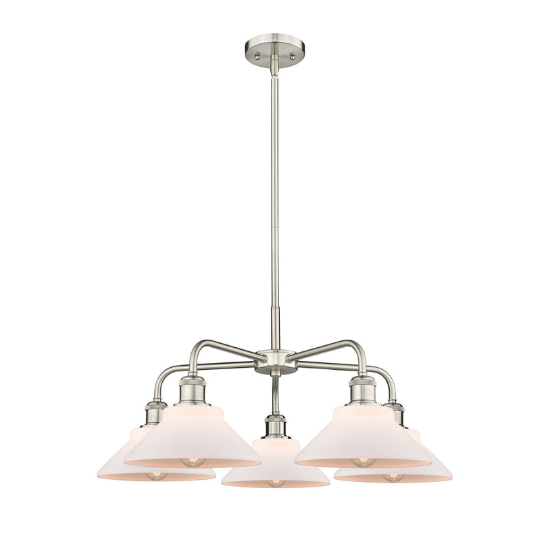 Innovations Orwell 26in 5-Light Chandelier | Industrial Satin Nickel and Matte White Glass | Kitchen Island & Dining Room | 26.38 | Model 516-5CR-SN-G131