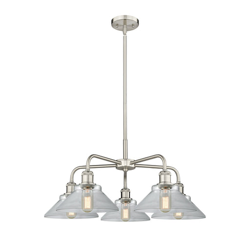 Innovations Orwell 26in 5-Light Chandelier | Industrial Satin Nickel and Clear Glass | Dining Room & Living Room | 26.38 x 26.38 x | Model 516-5CR-SN-G132