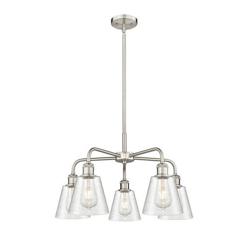 Innovations Caton 24.5in 5-Light Chandelier | Industrial Satin Nickel Steel and Frosted Glass | Dining Room & Living Room | 24.5 x | Model 516-5CR-SN-G454