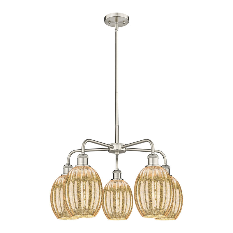 Innovations Preston Bulb 25in 5-Light Chandelier | Industrial Satin Nickel and Mercury Glass | Kitchen Island & Dining Room | Model 516-5CR-SN-G459-6ME