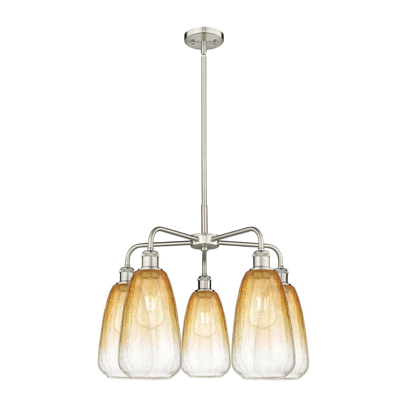 Innovations Brookhaven Almond 25in 5-Light Chandelier | Industrial Satin Nickel Steel and Amber Glass | Dining Room & Kitchen | Model 516-5CR-SN-G480-6AM