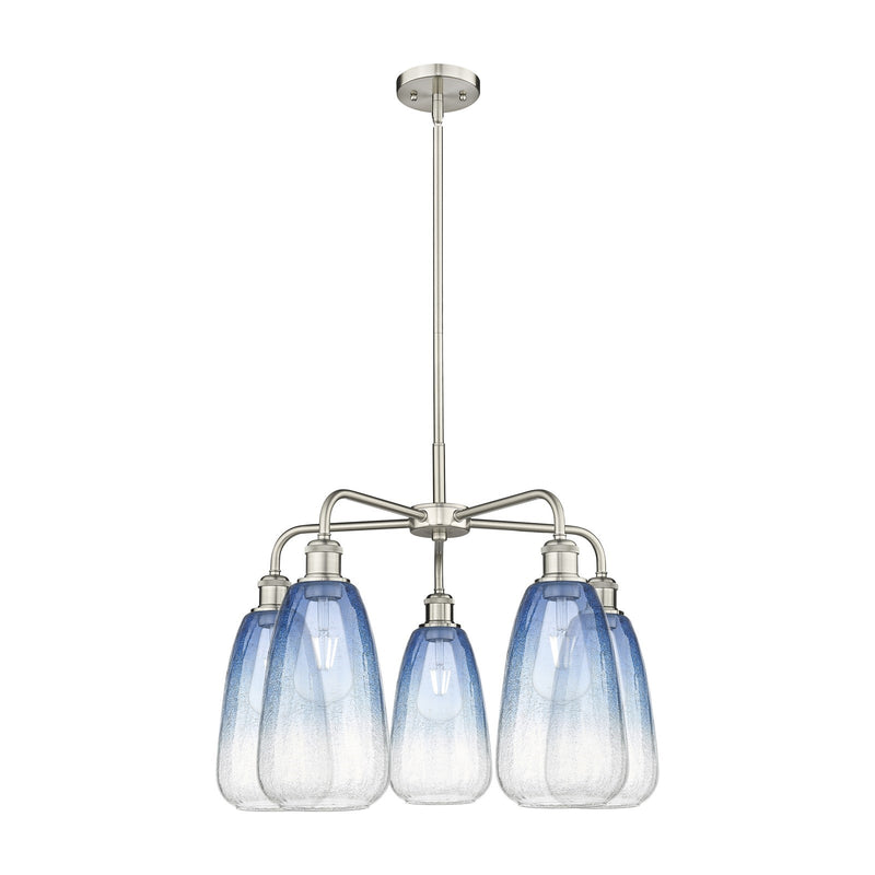 Innovations Brookhaven Almond 25in 5-Light Chandelier | Industrial Satin Nickel Steel and Sapphire Blue Glass | Kitchen Island | Model 516-5CR-SN-G480-6SB