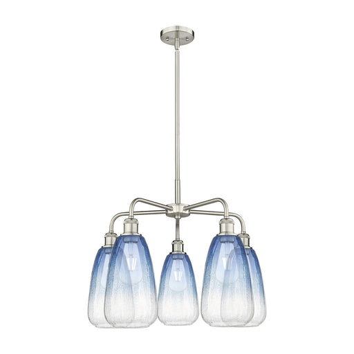 Innovations Brookhaven Almond 25in 5-Light Chandelier | Industrial Satin Nickel Steel and Sapphire Blue Glass | Kitchen Island | Model 516-5CR-SN-G480-6SB