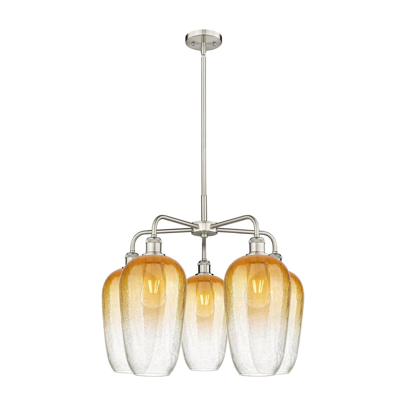 Innovations Brookhaven Flute 26in 5-Light Chandelier | Industrial Satin Nickel Steel and Amber Glass | Dining Room & Living | Model 516-5CR-SN-G484-7AM