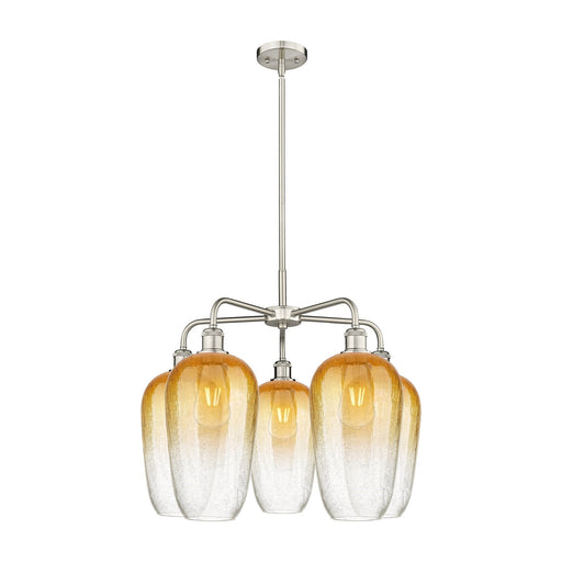 Innovations Brookhaven Flute 26in 5-Light Chandelier | Industrial Satin Nickel Steel and Amber Glass | Dining Room & Living | Model 516-5CR-SN-G484-7AM