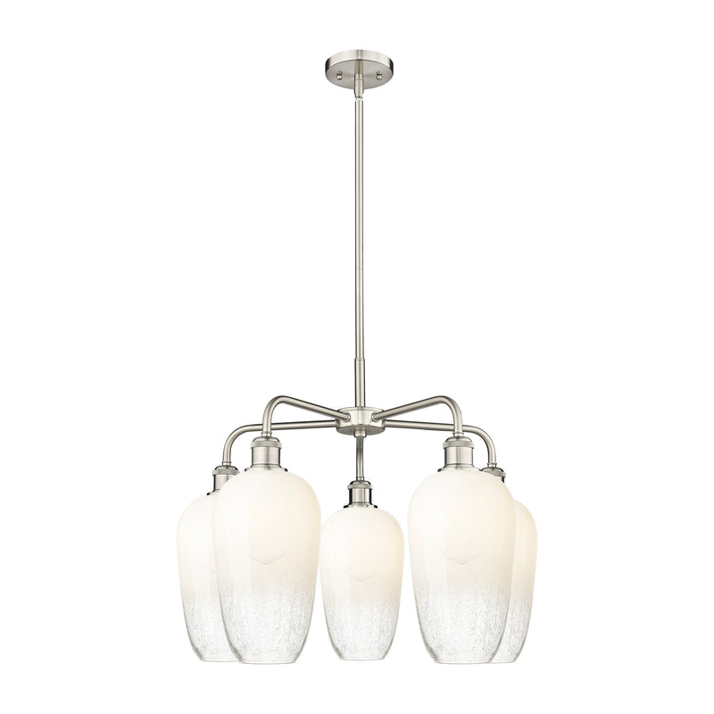 Innovations Brookhaven Flute 26in 5-Light Chandelier | Industrial Satin Nickel Steel and Opal Glass | Dining Room & Living | Model 516-5CR-SN-G484-7OP