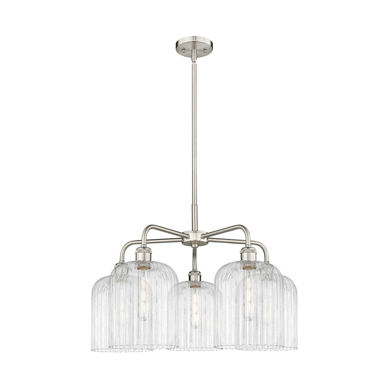 Innovations Bridal Veil 23in 5-Light Chandelier | Art Nouveau Satin Nickel and Clear Ribbed Glass | Dining Room & Living Room | Model 516-5CR-SN-G559-8CL