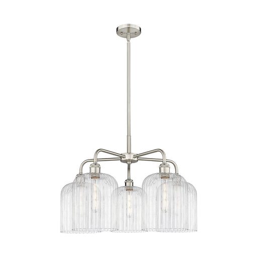 Innovations Bridal Veil 23in 5-Light Chandelier | Art Nouveau Satin Nickel and Clear Ribbed Glass | Dining Room & Living Room | Model 516-5CR-SN-G559-8CL