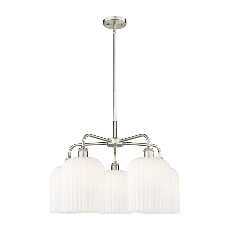 Innovations Bridal Veil 23in 5-Light Chandelier | Art Nouveau Satin Nickel Steel and Gloss White Ribbed Glass | Dining Room & | Model 516-5CR-SN-G559-8GWH