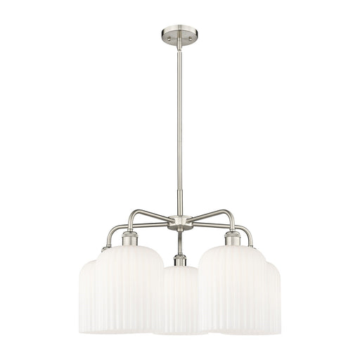 Innovations Bridal Veil 23in 5-Light Chandelier | Art Nouveau Satin Nickel Steel and Gloss White Ribbed Glass | Dining Room & | Model 516-5CR-SN-G559-8GWH