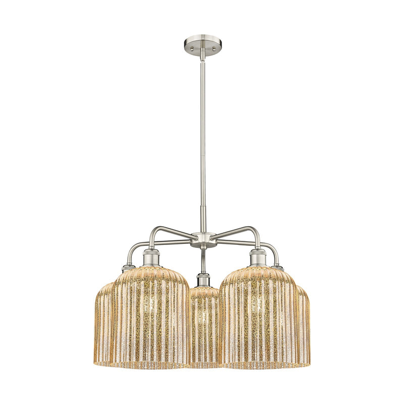 Innovations Bridal Veil 23in 5-Light Chandelier | Art Nouveau Satin Nickel and Mercury Ribbed Glass | Dining Room & Living | Model 516-5CR-SN-G559-8ME