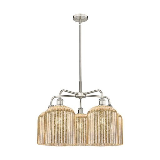 Innovations Bridal Veil 23in 5-Light Chandelier | Art Nouveau Satin Nickel and Mercury Ribbed Glass | Dining Room & Living | Model 516-5CR-SN-G559-8ME