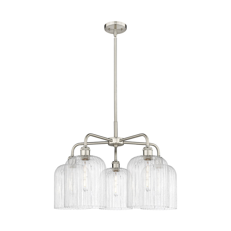 Innovations Bridal Veil 23in 5-Light Chandelier | Art Nouveau Satin Nickel Steel and Seedy Ribbed Glass | Kitchen Island & | Model 516-5CR-SN-G559-8SDY