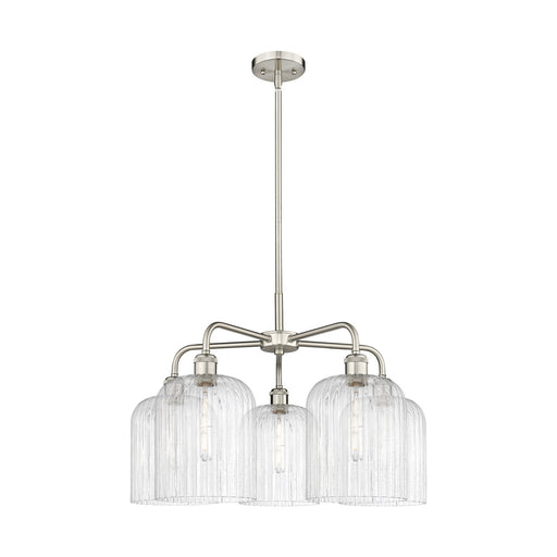 Innovations Bridal Veil 23in 5-Light Chandelier | Art Nouveau Satin Nickel Steel and Seedy Ribbed Glass | Kitchen Island & | Model 516-5CR-SN-G559-8SDY