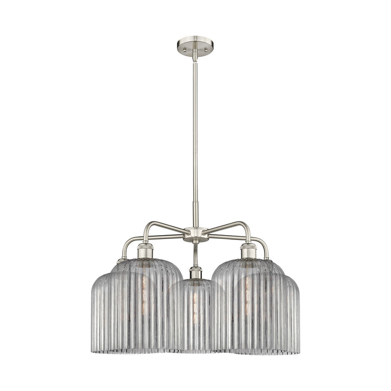 Innovations Bridal Veil 23in 5-Light Chandelier | Art Nouveau Satin Nickel Steel and Light Smoke Ribbed Glass | Living Room & | Model 516-5CR-SN-G559-8SM