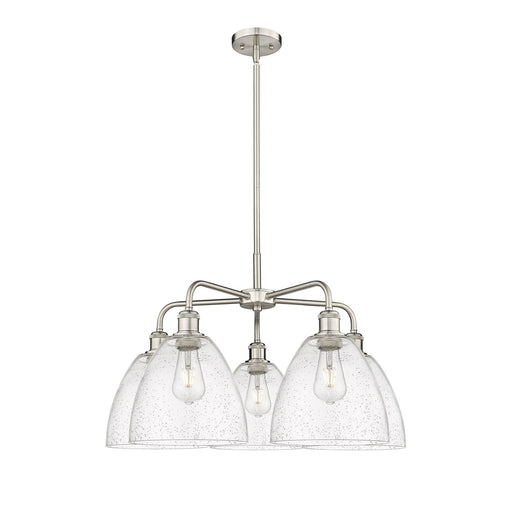 Innovations Bristol 27in 5-Light Chandelier | Industrial Satin Nickel and Seedy Glass | Dining Room & Living Room | 27 x 27 x 17 | Model 516-5CR-SN-GBD-94